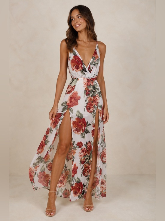 Forever 21 Dresses & Skirts - Forever 21 White Maxi Dress with Red Rose Print Sz S NWOT Built
